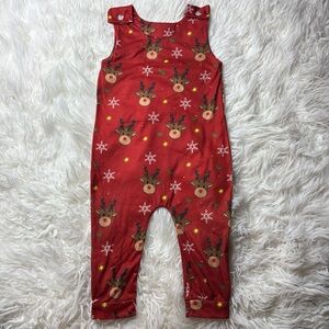 Festive Red Reindeer Kids Overalls